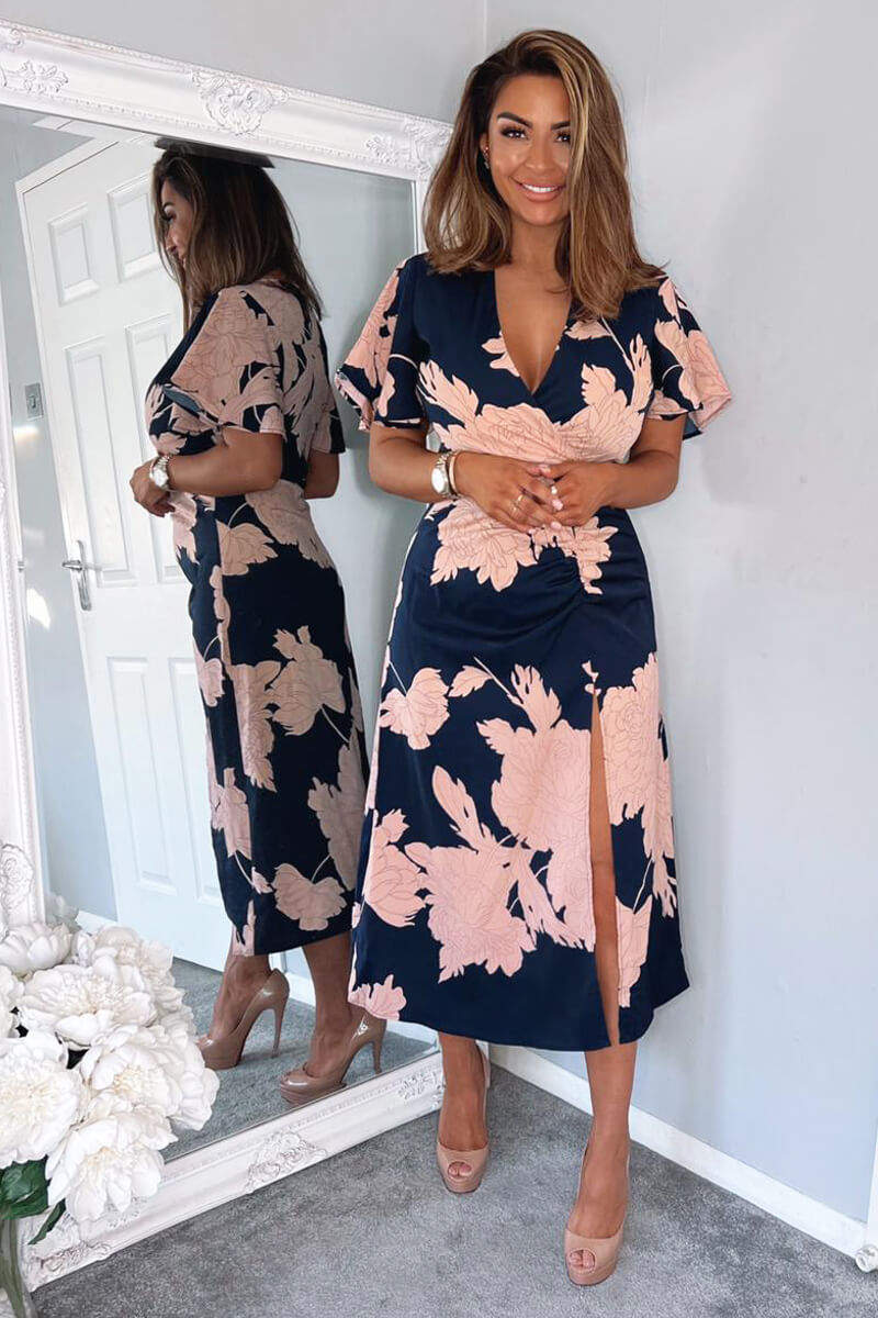Navy And Blush Midi Dress