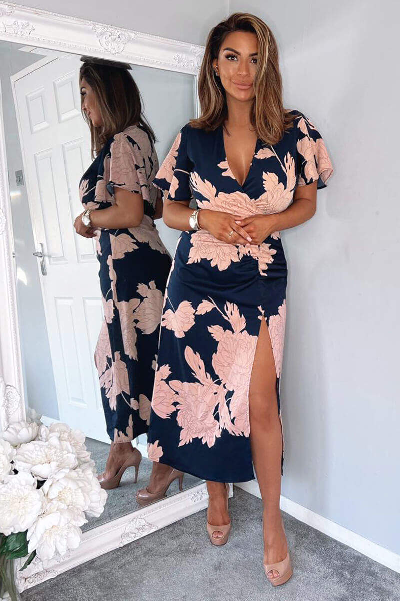 Navy And Blush Midi Dress