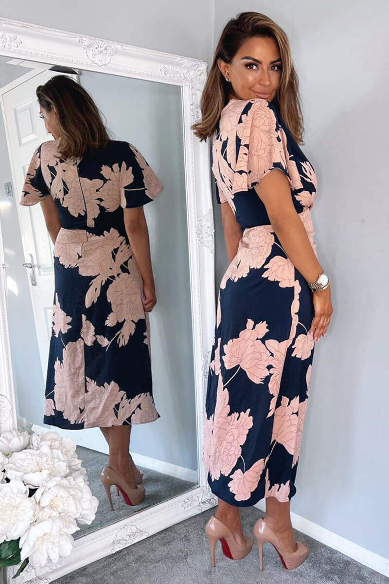 Navy And Blush Midi Dress