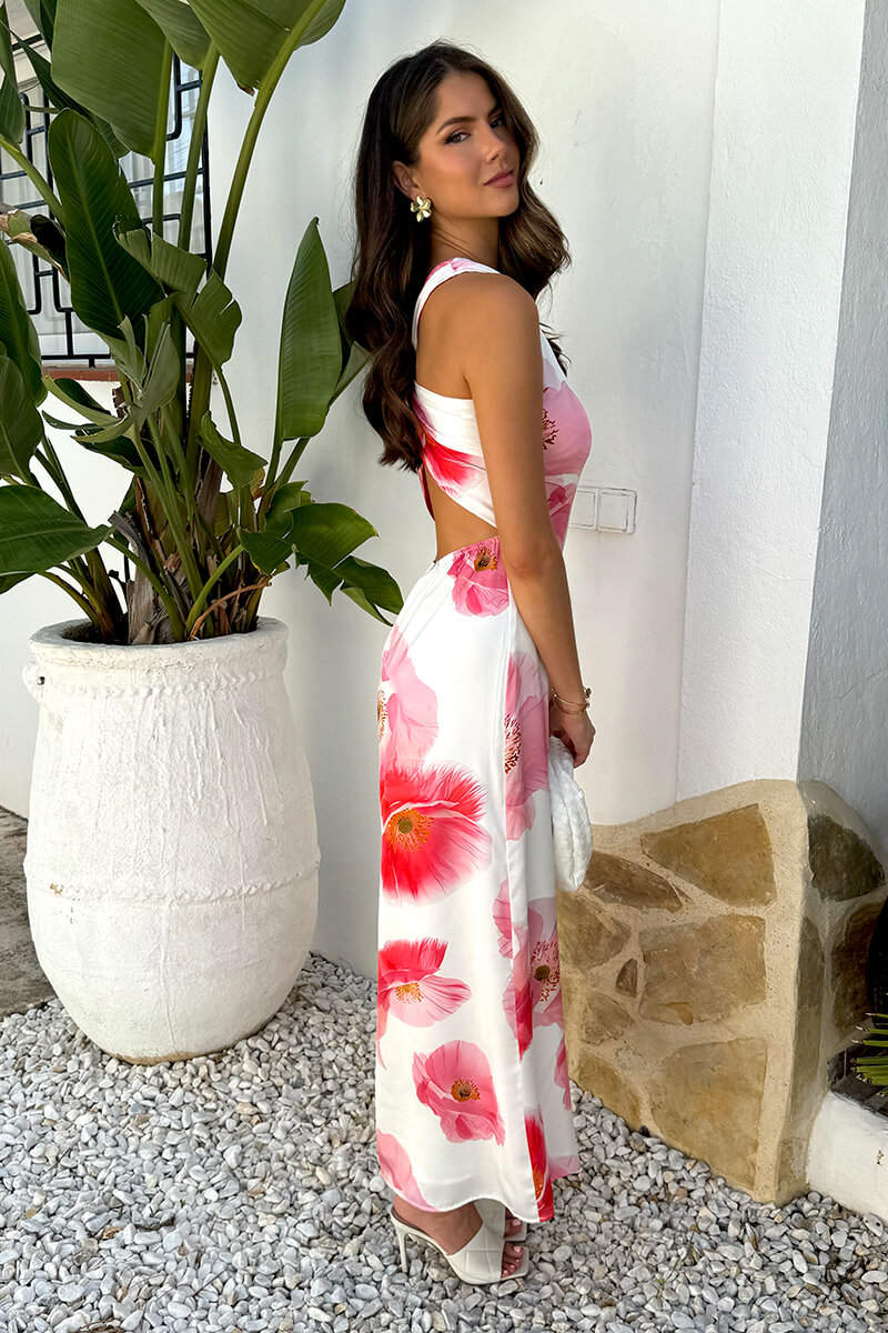 Pink Floral Midi Dress